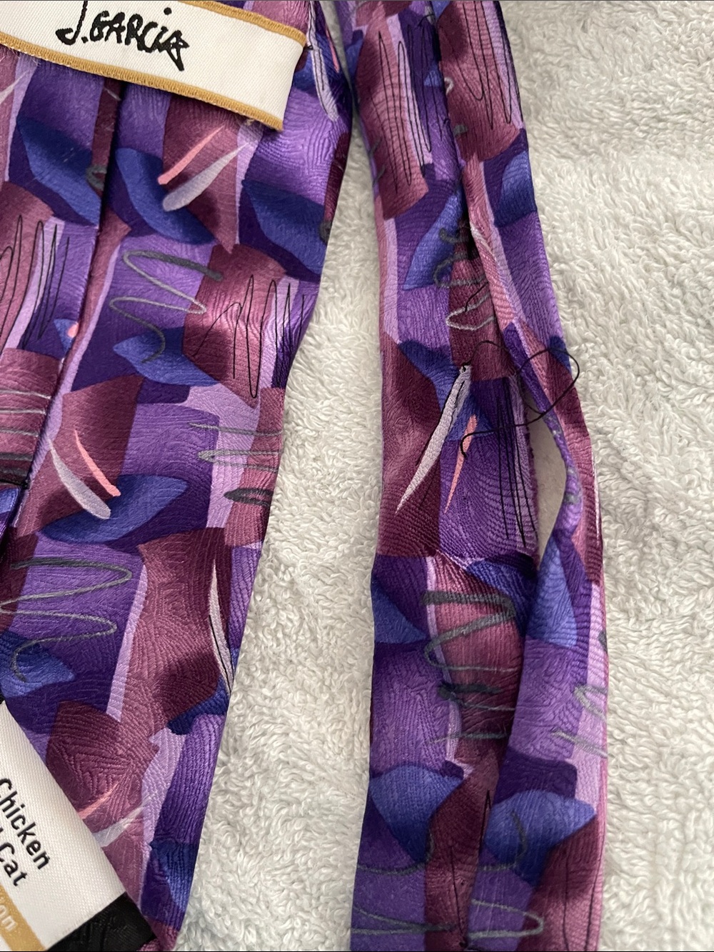 J Garcia Purple Abstract Pattern Men's Silk Tie - Picture 3 of 3